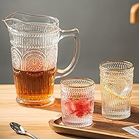 Vista 6 de Kingrol Jarra de vidrio de 50 onzas, jarra de agua vintage para té helado, jugo, leche, bebidas, jarra de vidrio resistente al calor para agua