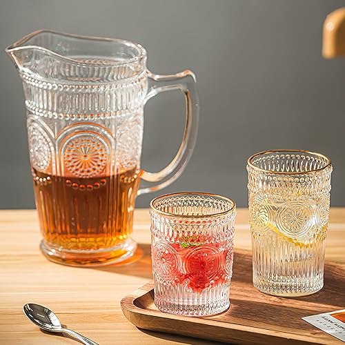 Miniatura 6 de Kingrol Jarra de vidrio de 50 onzas, jarra de agua vintage para té helado, jugo, leche, bebidas, jarra de vidrio resistente al calor para agua