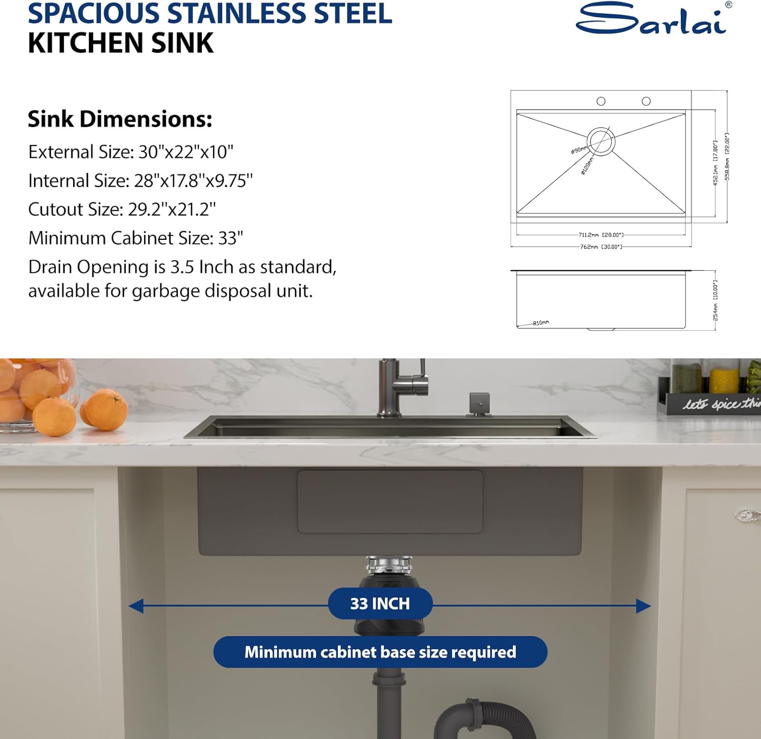 Sarlai 30 Drop Kitchen Sink Black Stainless Steel - 30 x 22 Inch Kitchen Sink Drop In Topmount Ledge Workstation 16 Gauge Gunmetal Black Stainless Steel Single Bowl Over Counter Sinks With Accessories - Image 5