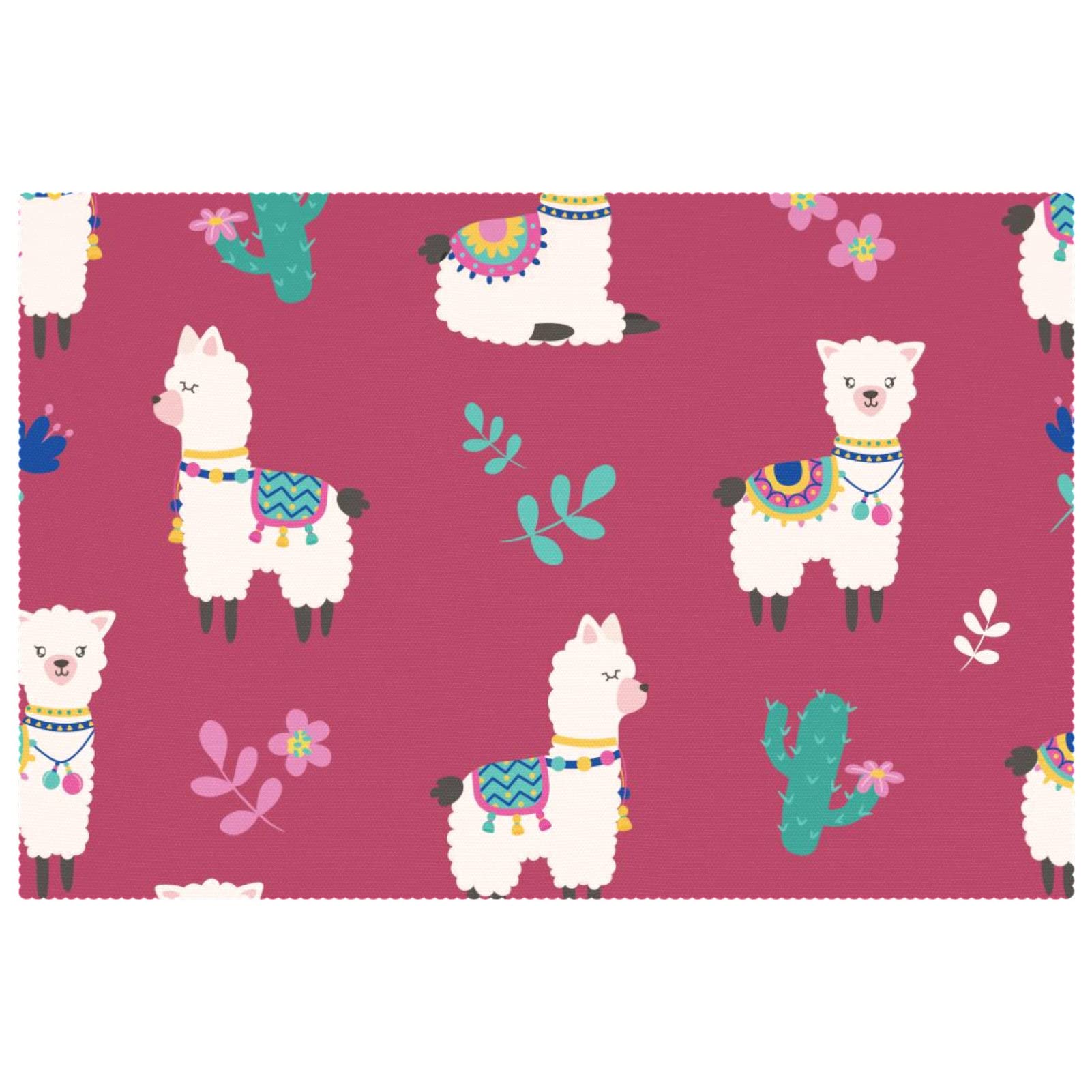 Sets de table en tissu Oxford lavables, lot de 4 pièces motif cactus et alpaga