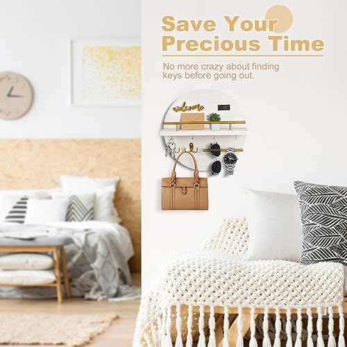 Miniatura 5 de Organizador de llaves para pared, llaves y correo con soporte para llaves, soporte de pared, redondo de madera rústica, decoración del hogar para