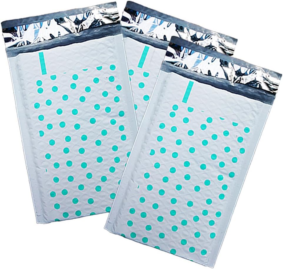 4"x 8" Hot Pink and Aqua Teal Polka Dot Poly Bubble Lined Mailing Envelopes, Self Seal Adhesive Colorful Designer 4x8 Padded Bags (Teal Polka Dot, Pack of 200)