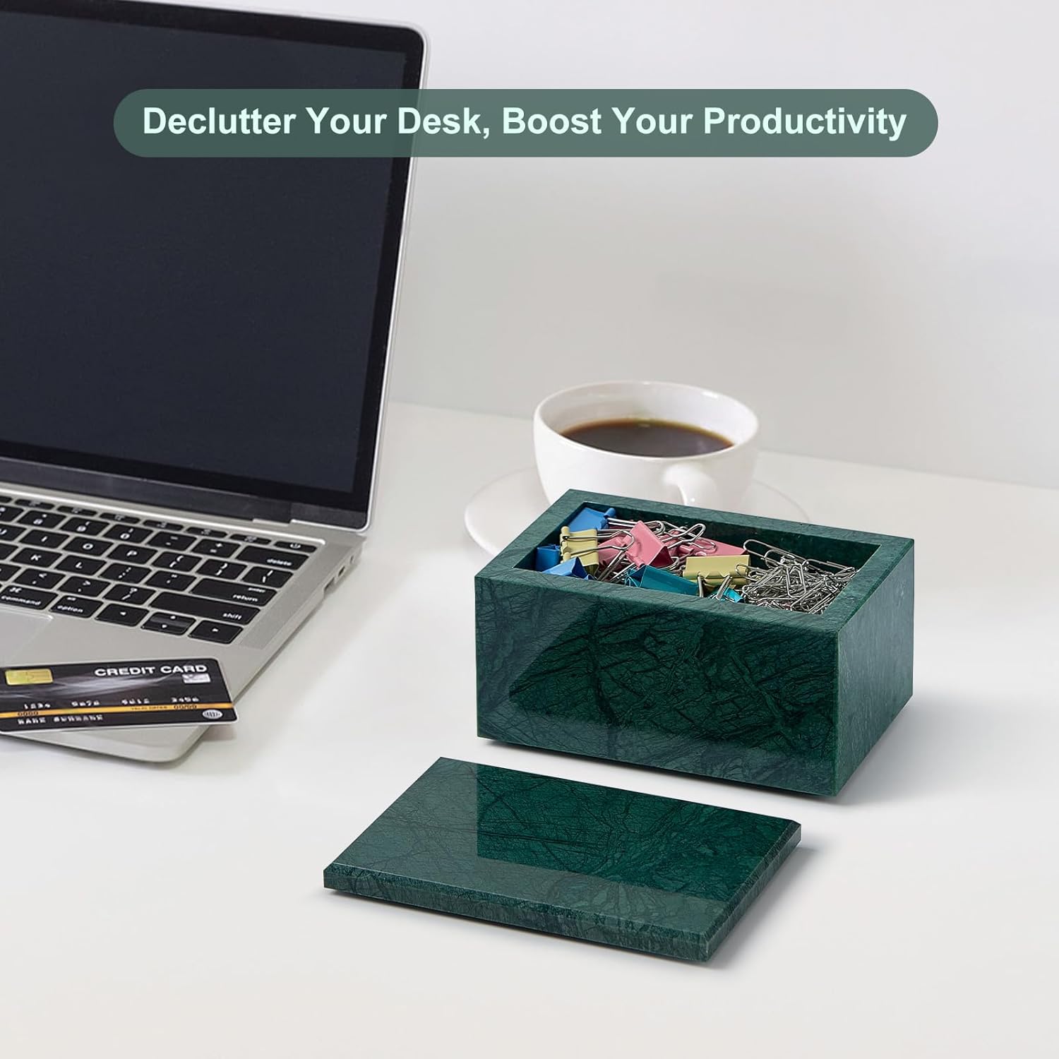 Natural Marble Storage Box with Lid, Rectangular Stone Organizer Box for Jewelry, Cotton Swabs, Makeup, 5.9x3.9x3.1 Inch Luxury Home Decor Marble Keepsake Box (Green)