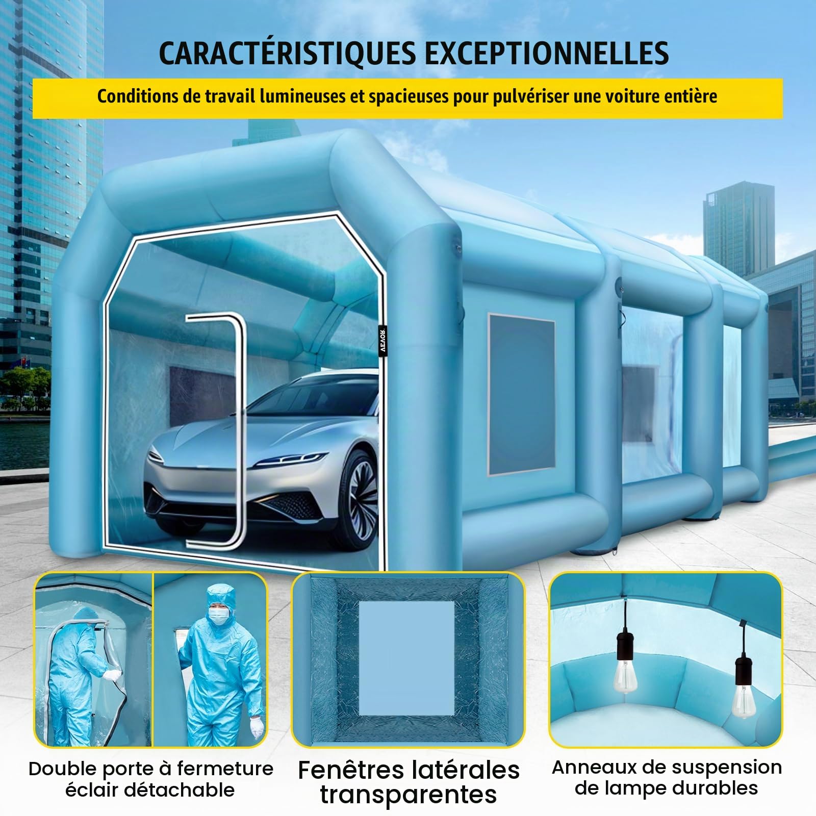 VEVOR Cabine de Peinture Gonflable 9x6x4 m, Tente Pulvérisation Gonflable pour Voiture, avec Système de Filtration avec Souffleur, en Oxford et PVC, Station de Travail de Peinture Automobile, Garage