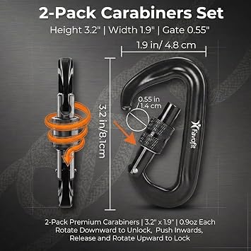 12kN Heavy Duty Carabiner Clips - Favofit Locking Carabiner for Keychain Key Ring Hammock & Dog Leash - 0.9oz Ultralight Snag-Free D Ring Carabiners for Camping Gym & Outdoor