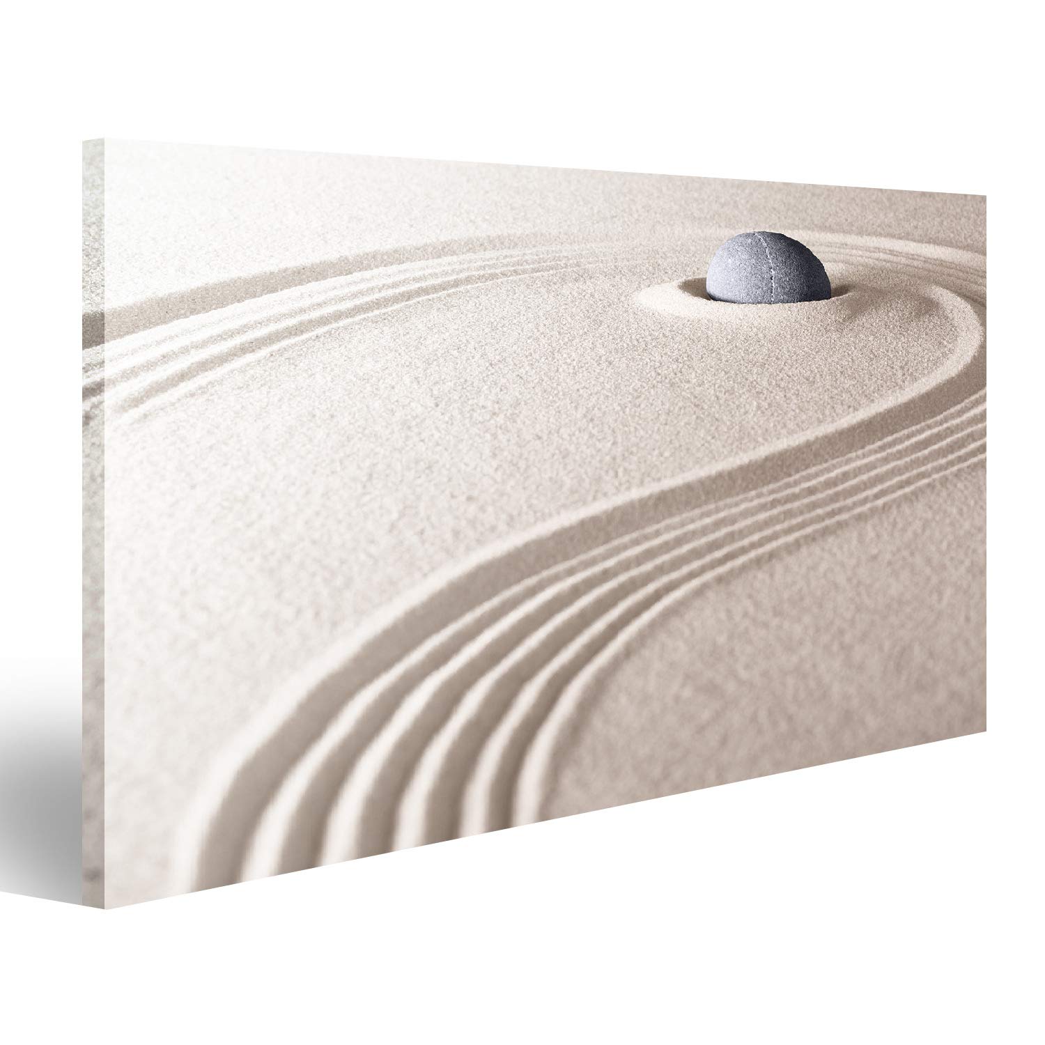 Quadro Stampa su tela Quadri Moderni Pietra Zen e giardino di sabbia. Concetto per rilassamento meditazione purezza spiritualità ed equilibrio. Rocce e linee Spa benessere sullo sfondo UAI