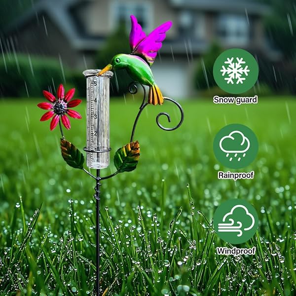 RNPKZ Regenmesser für Garten Frostsicher, Outdoor Regenmesser Glas Regenwassermesser, Vogel Regenmengenmesser mit Erdspieß Metall, Niederschlagsmesser, Regenmesser für Garten, Rasen, Terrasse (Bunt) - 5