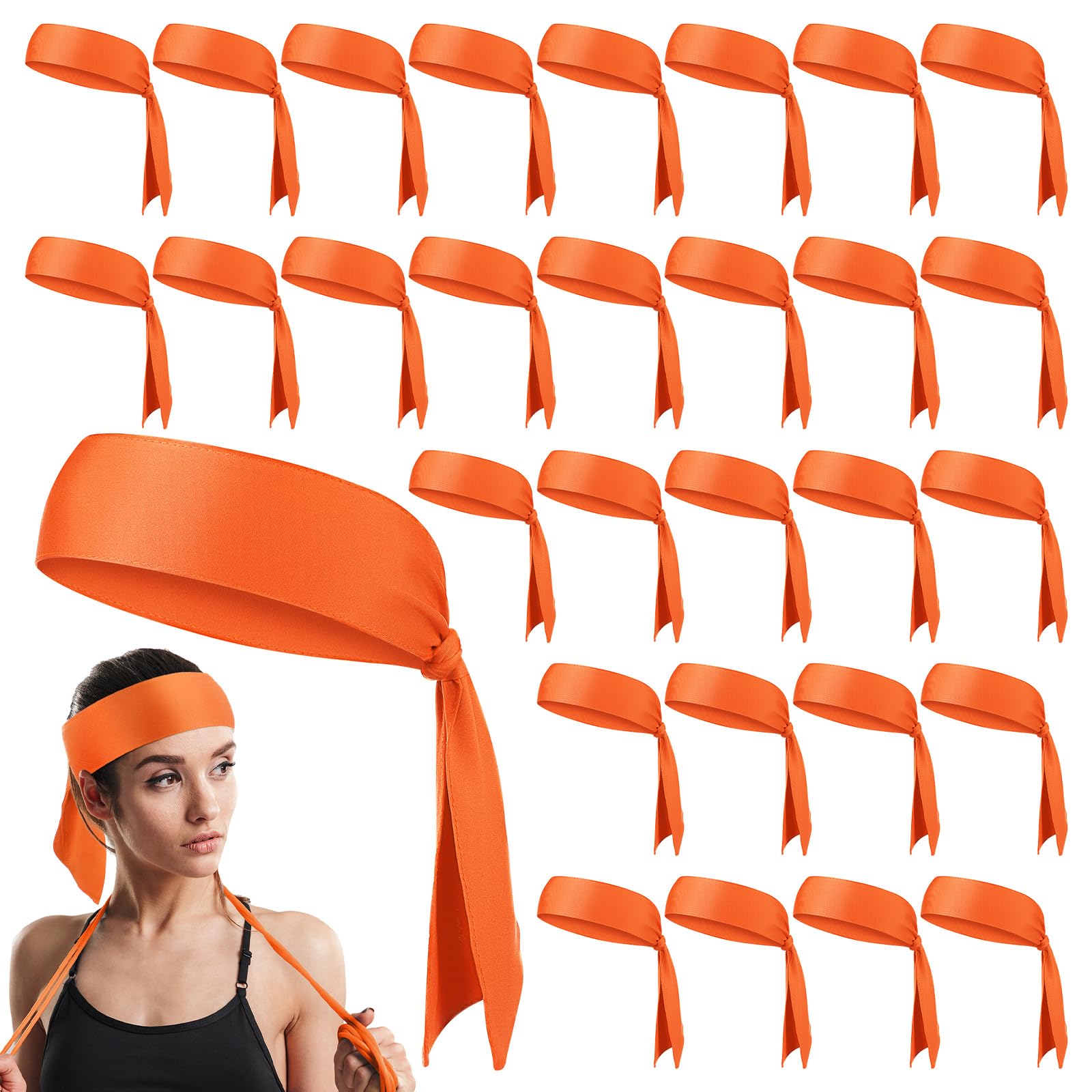 Hiboom 30 Pack Tie Headband Bulk Sports Tennis Head Tie Ninja Karate Tie Back Athletic Sweatbands Adjustable Hair Bands for Women Men Basketball, Football, Soccer, Running, Yoga Workout