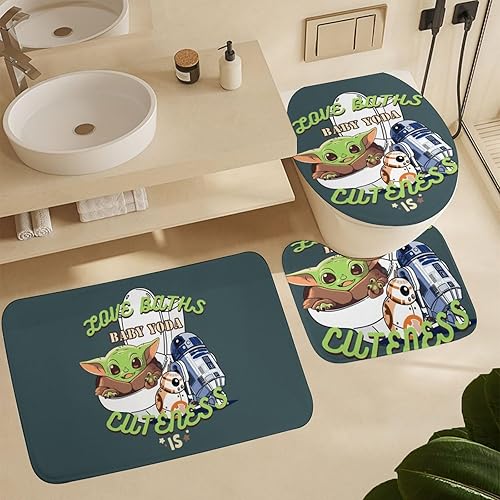 Miniatura 5 de RUTIFY Juego de 4 cortinas de ducha divertidas con alfombras antideslizantes, cubierta para tapa de inodoro y tapete de baño, decoración de baño de