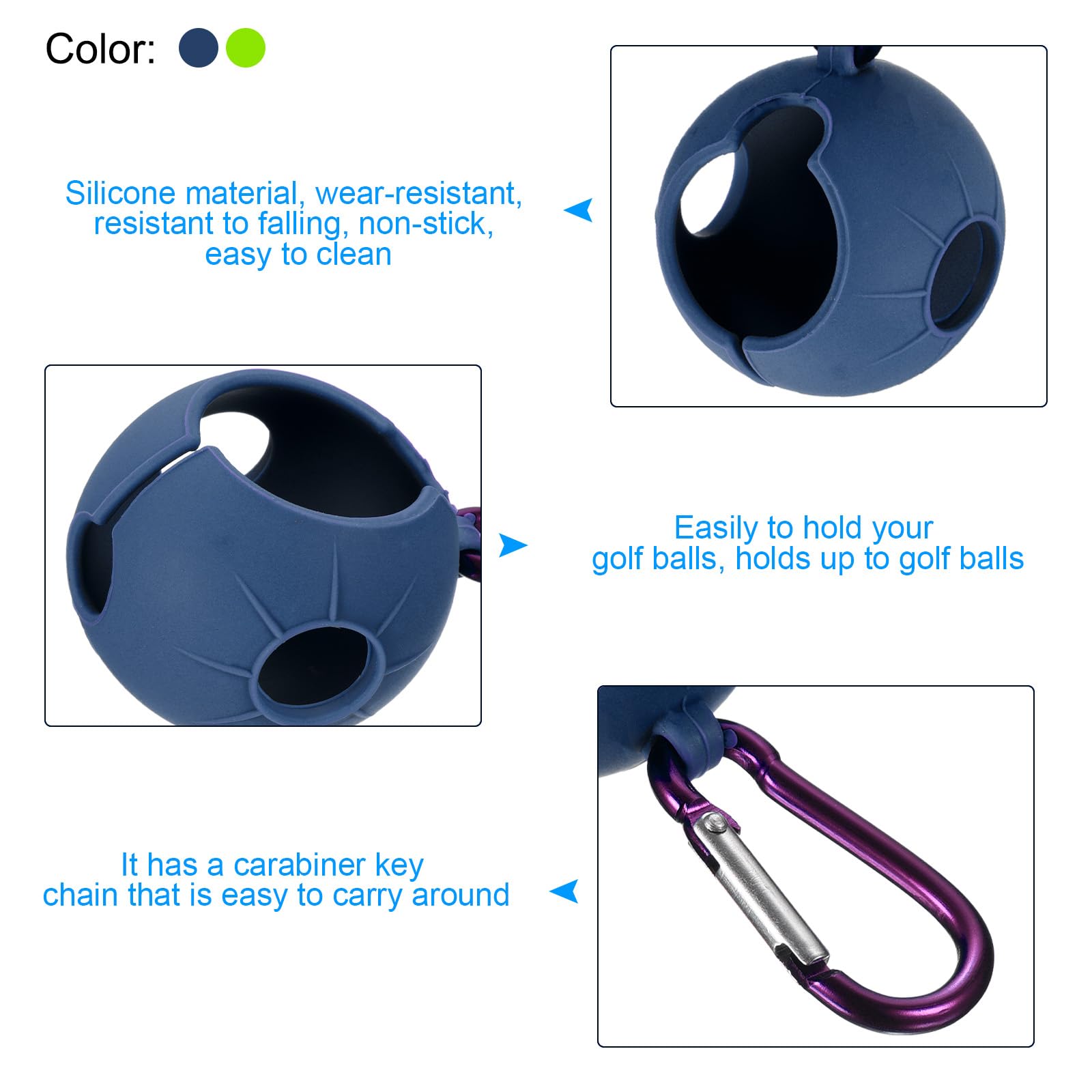 PATIKIL Golf Ball Holder, 2 Pack Silicone Balls Carrier Protective Portable Sleeve with Buckle for Golf Bag Belt Green, Blue - Image 3