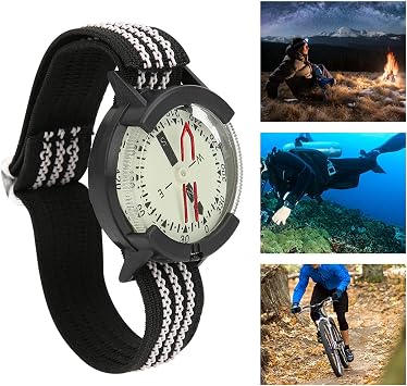 Glow Wrist Compass Watch, Water Proof Dive Compass Watch with Adjustable Strap for Underwater Navigation