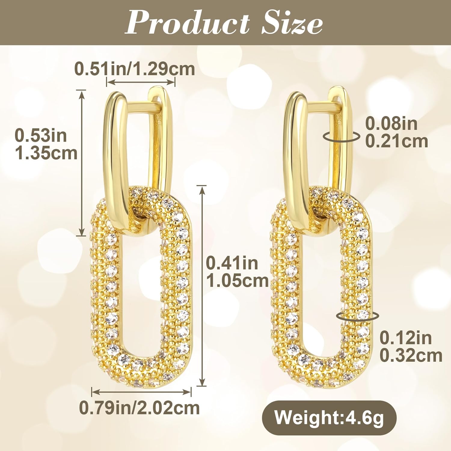 Gold Earrings for Women,14K Gold Plated Gold Hoop Earrings for Women,Paperclip Square Chain Link Dangle Earrings,Minimalist Aesthetic Gold Jewelry for Women Teen Girls Christmas Gifts, OF7977 - Image 4