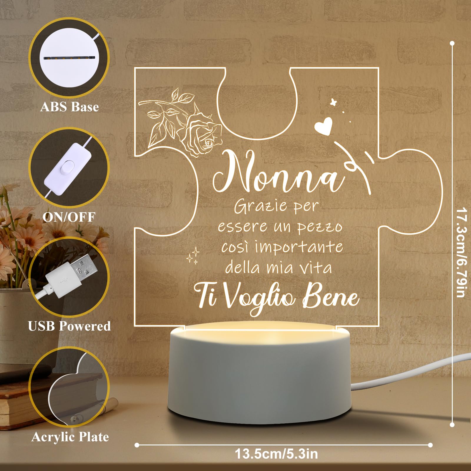 Targa Acrilica Per Nonna - Regalo Compleanno, Natale O Festa Dei Nonni, 10x10cm, Con Messaggio Affettuoso - Foto 4