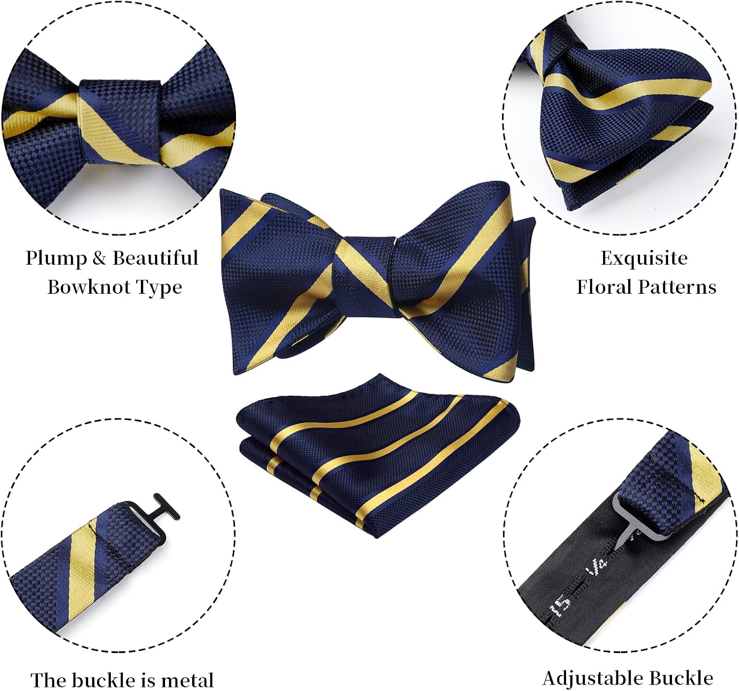 HISDERN Bow Ties for Men Striped Bowties Men's Self Tie Bowtie Handkerchief Formal Tuxedo Wedding Bowties and Pocket Square - Image 5
