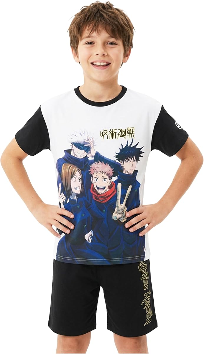 Get Trend Jujutsu Kaisen | Hunter x Hunter Boys Pajamas with Anime Top & Shorts, 2 Piece Short Sleeve PJ Set Cotton Sleepwear