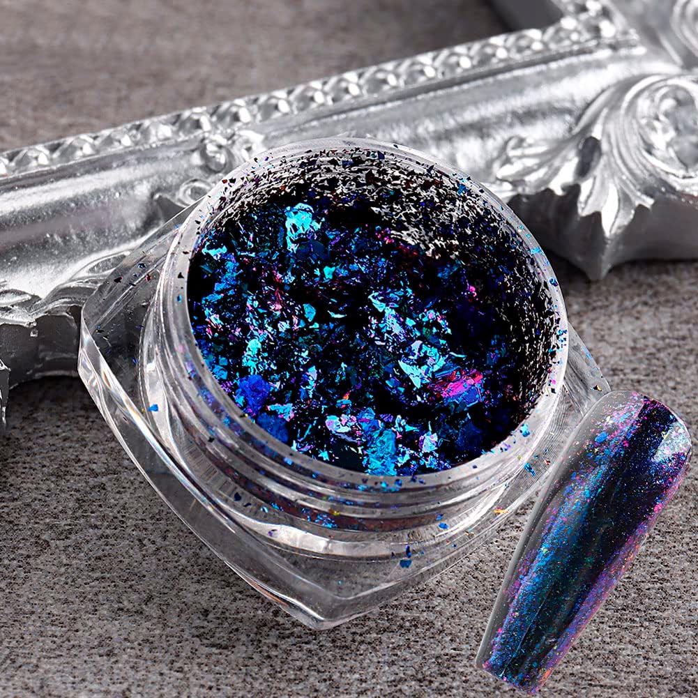 Nail Art Chameleon Glitters Sequins Chunky Iridescent Holographic Flakes Confetti Iridescent Powder for Nail DIY Craft 4 Jars