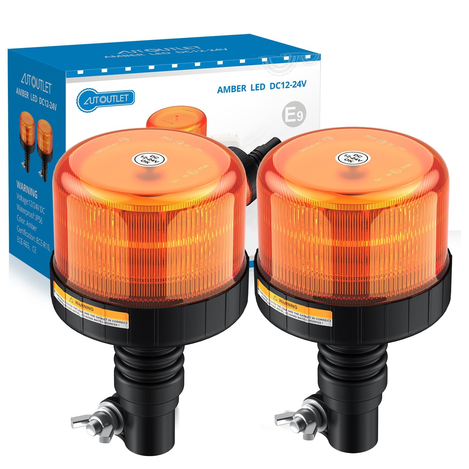 AUTOUTLET 2 szt. Pomarańczowy obrotowy reflektor LED Lampa ostrzegawcza Rampa Led 12V-24V 12 SMD LED 3 tryby oświetlenia wodoodporna pyłoszczelna do wozu strażackiego, karetki itp