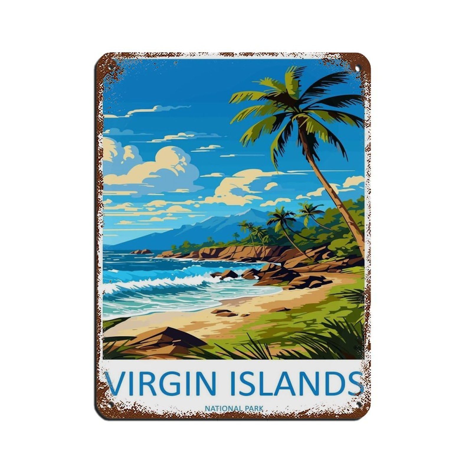 US Virgin Islands Travel Art Caribbean (2) Retro Poster Metal Tin Sign Chic Art Retro Iron Painting Bar People Cave Cafe Family Garage Poster Wall Decoration 12x16inch(30x40cm)