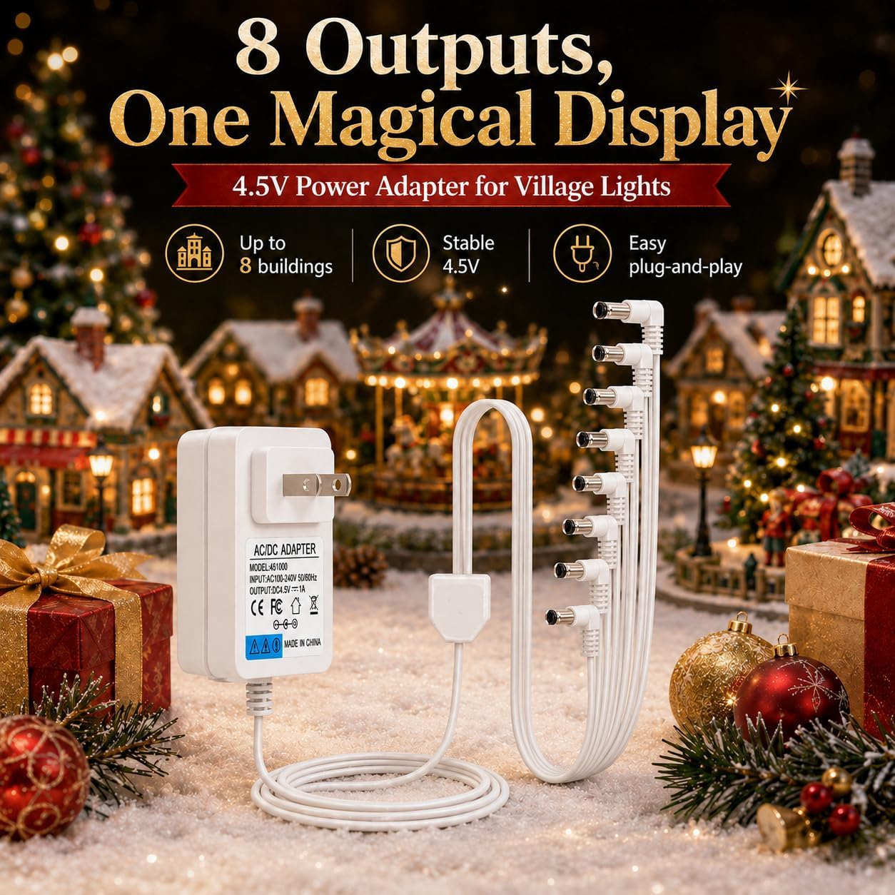 4.5V 8-Output Power Adapter for Lemax Christmas Halloween Village Lights