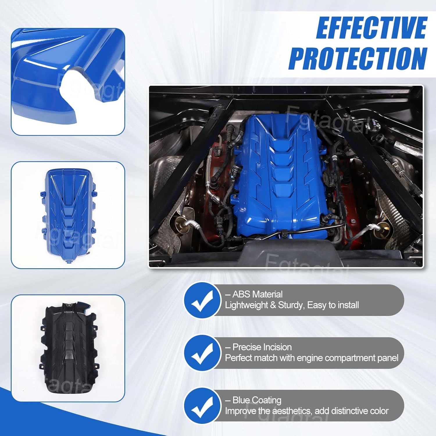 Engine Cover Replacement Compatible with Chevrolet Corvette C8 2020-2025 Stingray E-Ray Z51 6.2L, ABS Engine Compartment Protection Cover Accessories (Blue)