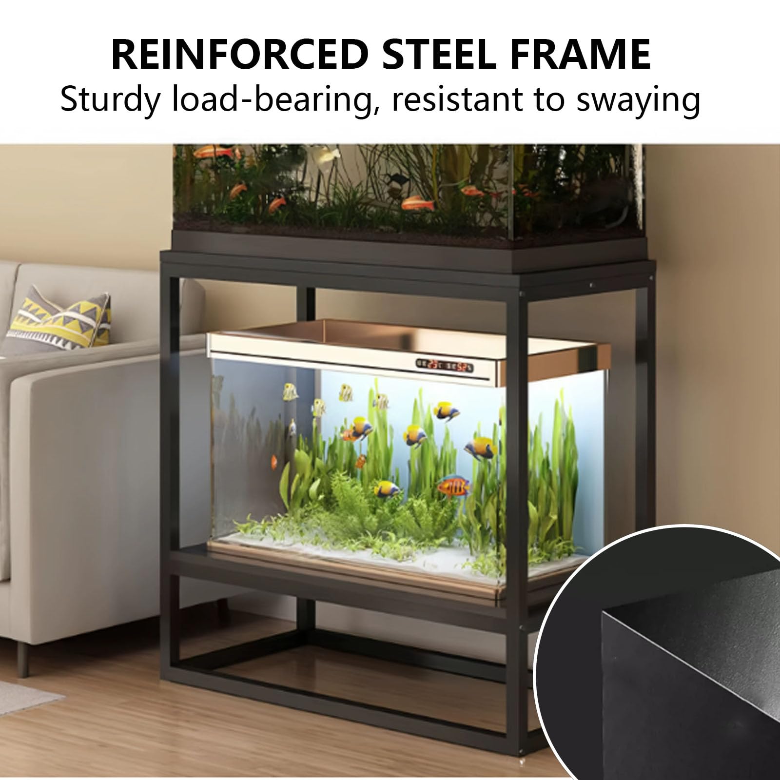 Support d'aquarium en métal pour aquarium, rangement double couche avec cadre en acier épais, design multicouche, idéal pour les salons et les bureaux, 80 cm de haut