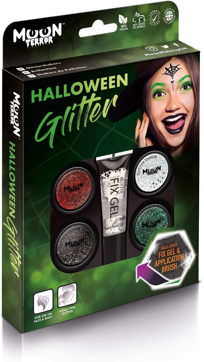 Halloween Glitter Shakers by Moon Terror - Boxset - SFX Make up, Festival Glitter for Face Body Hair, Special Effects Make up - 0.17g