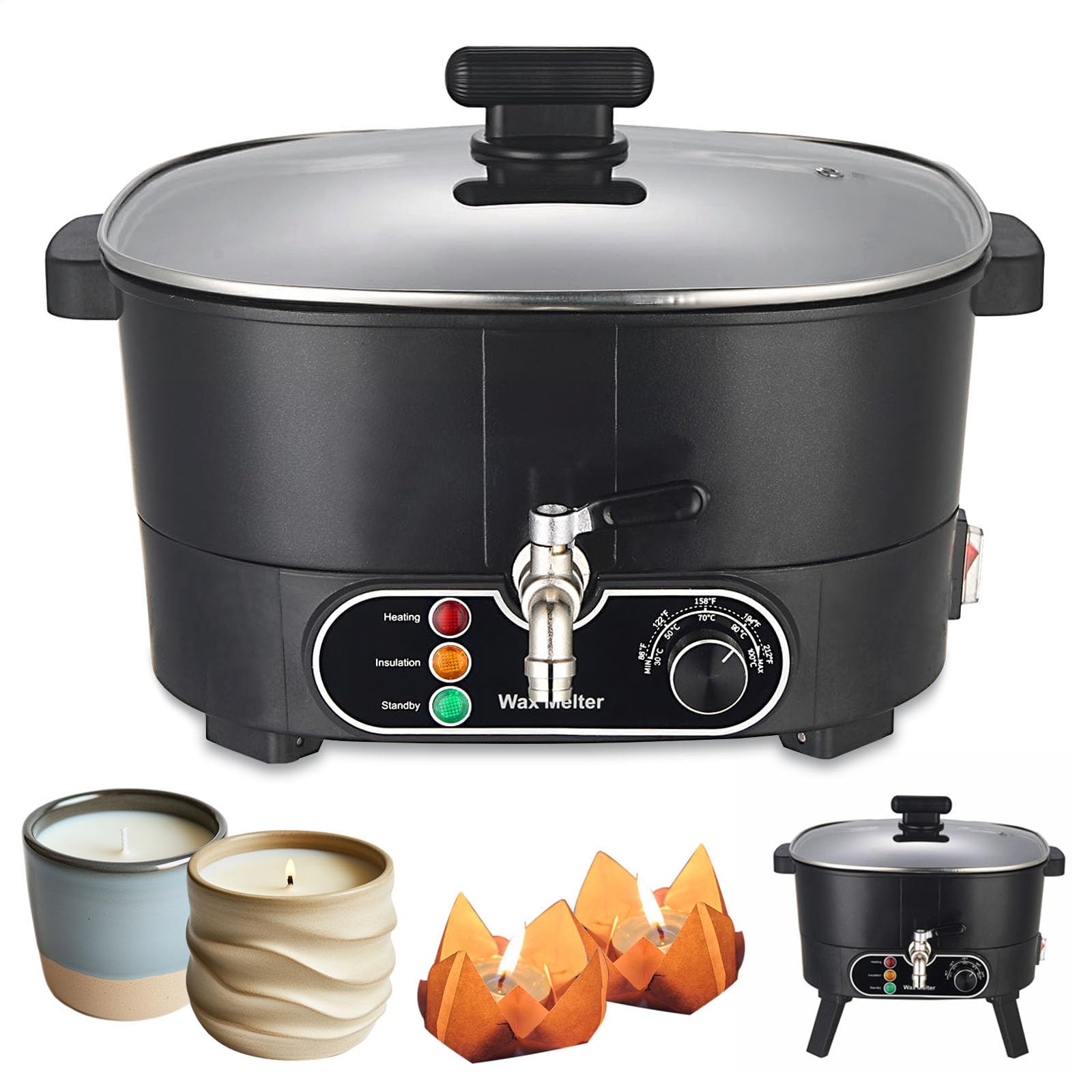 Aisny Fundidor de Cera de 6L, Crisol con Pico Vertedor Olla Grande y Controlador de Temperatura Crisol de Cera para Velas de 750W 220V Máquina para Fabricar Velas Personalizadas