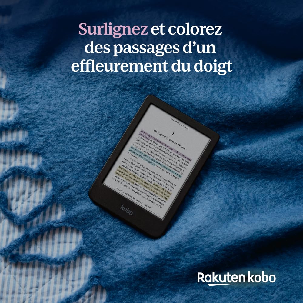 Kobo Clara Colour | Liseuse eBook Couleur | Écran Couleur E Ink Kaleido™ 3 sans Reflets de 6" | Option Mode Sombre | Étanche | Livres Audio | 16 Go de Stockage | Noir