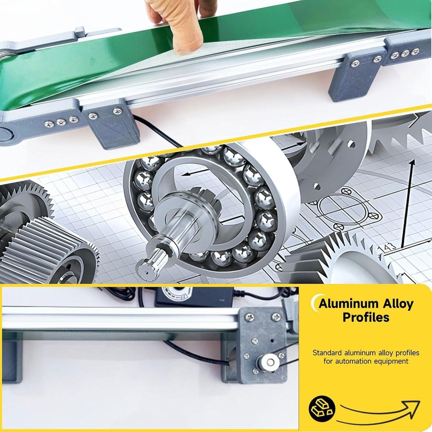 Mini tavola elettrica a nastro trasportatore, velocità regolabile 3 pollici/s, direzione avanti e indietro, efficiente attrezzatura per la movimentazione dei materiali (70 x 10 cm) per un facile
