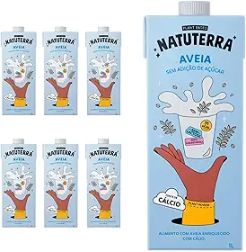 Leite Vegetal de Aveia 1L Natuterra | Bebida Vegetal sem Lactose, sem Glúten, sem Soja, 100% Plant Based, Fonte de Cálcio | Caixa de 6 Unidades