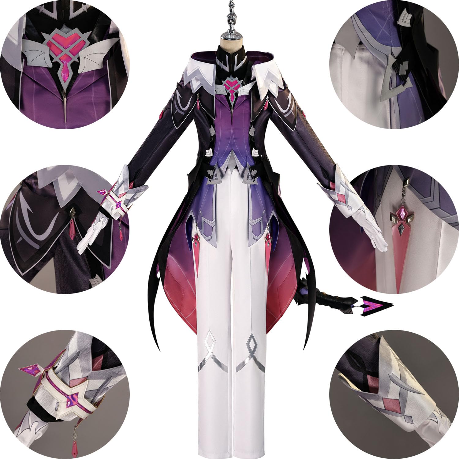 Spiel Charakter Durin Cosplay Kostüm Outfit Kinich Flins Rollenspiel Uniform Komplettes Set Halloween Party Karneval Dress Up Anzug mit Perücke Flügel Schwanz für Männer