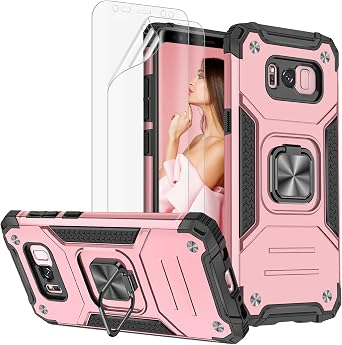 Jeylly for Galaxy S8 Case, Galaxy S8 Case with HD Screen Protector, Built-in Ring Stand Hybrid Hard PC Back Cover Women Men Protective Phone Case for Galaxy S8 5.8 inch, Rose Gold