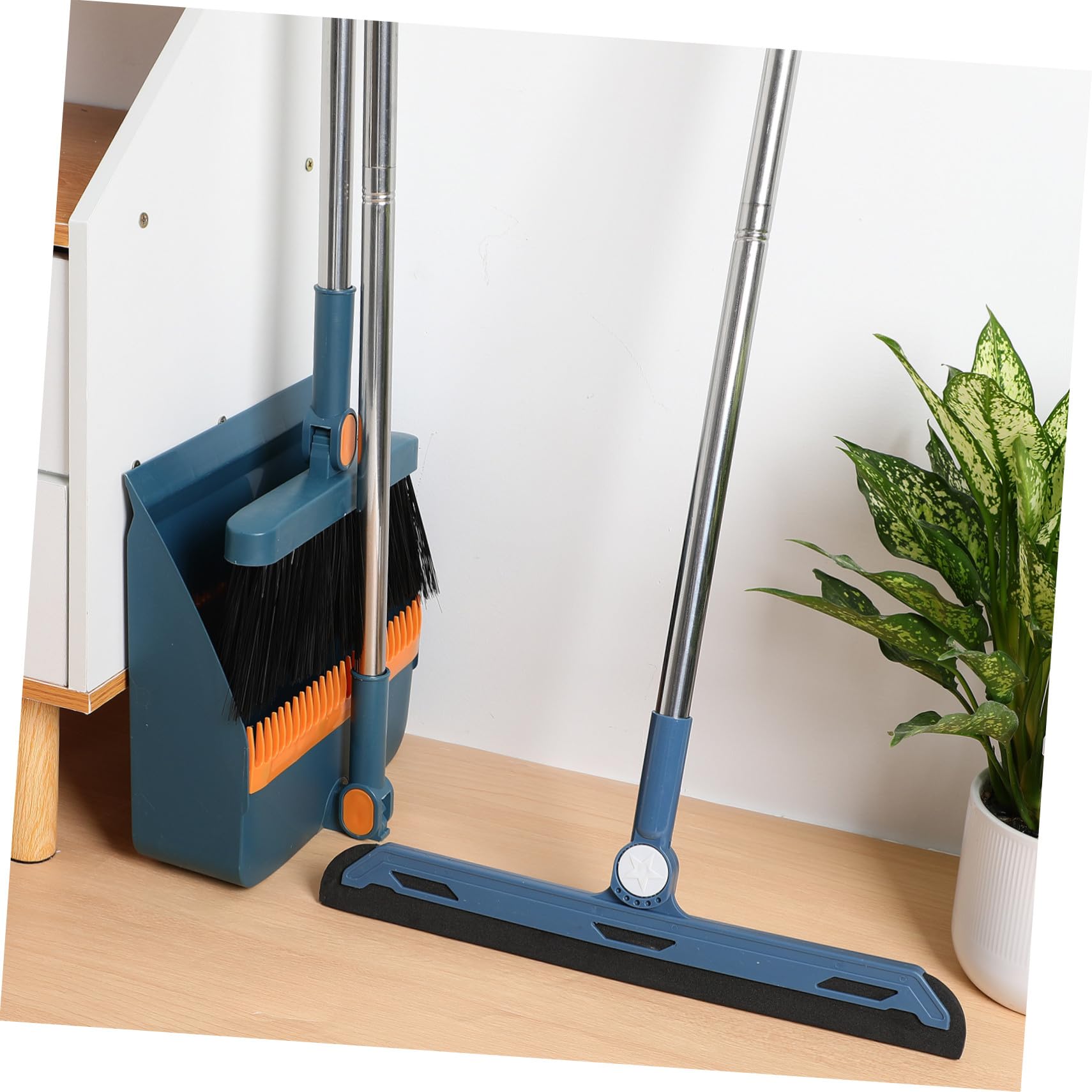 Escoba y Recogedor Plegables 3 Piezas Escoba Giratoria Mocha Azul Compacto para Limpieza Interior Hogar Oficina Uso Diario
