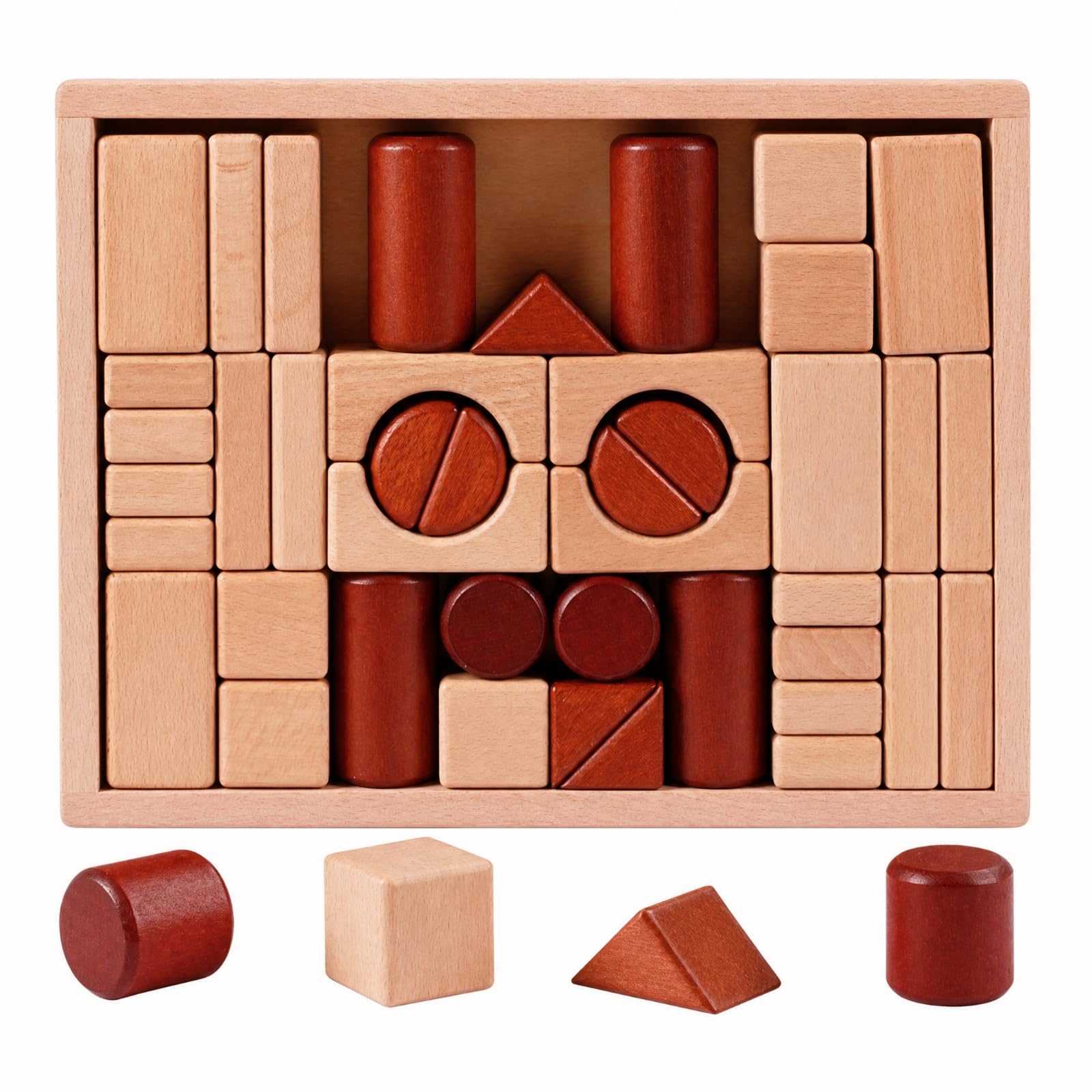 Blocchi da Costruzione in Legno Impilabile Costruzioni in Legno con Pezzi Geometrici Regalo Giocattolo Educativo per Bambini, Casa