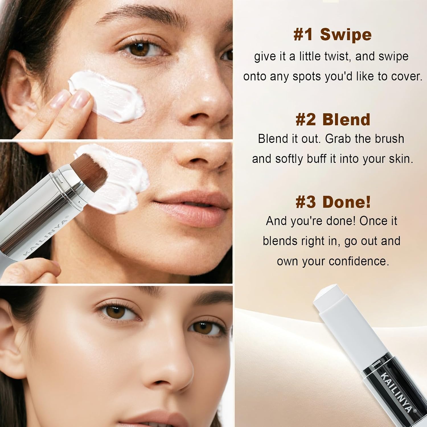 Korean Color Changing Foundation Stick with Brush for Lumine Skin, 2-in-1 Waterproof & Long-Lasting Hydrating Makeup, Dual-Ended Foundation & Concealer Stick, Portable for Easy Daily Use and Travel203