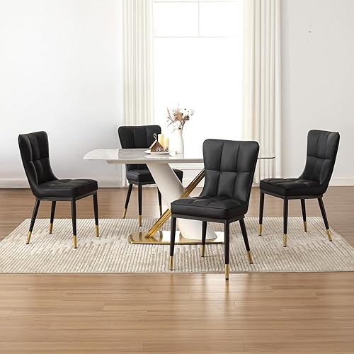 Miniatura 8 de Juego de 4 sillas de comedor modernas, cómodas sillas de comedor con asiento grueso, sillas de cocina tapizadas de piel sintética con patas de Pu