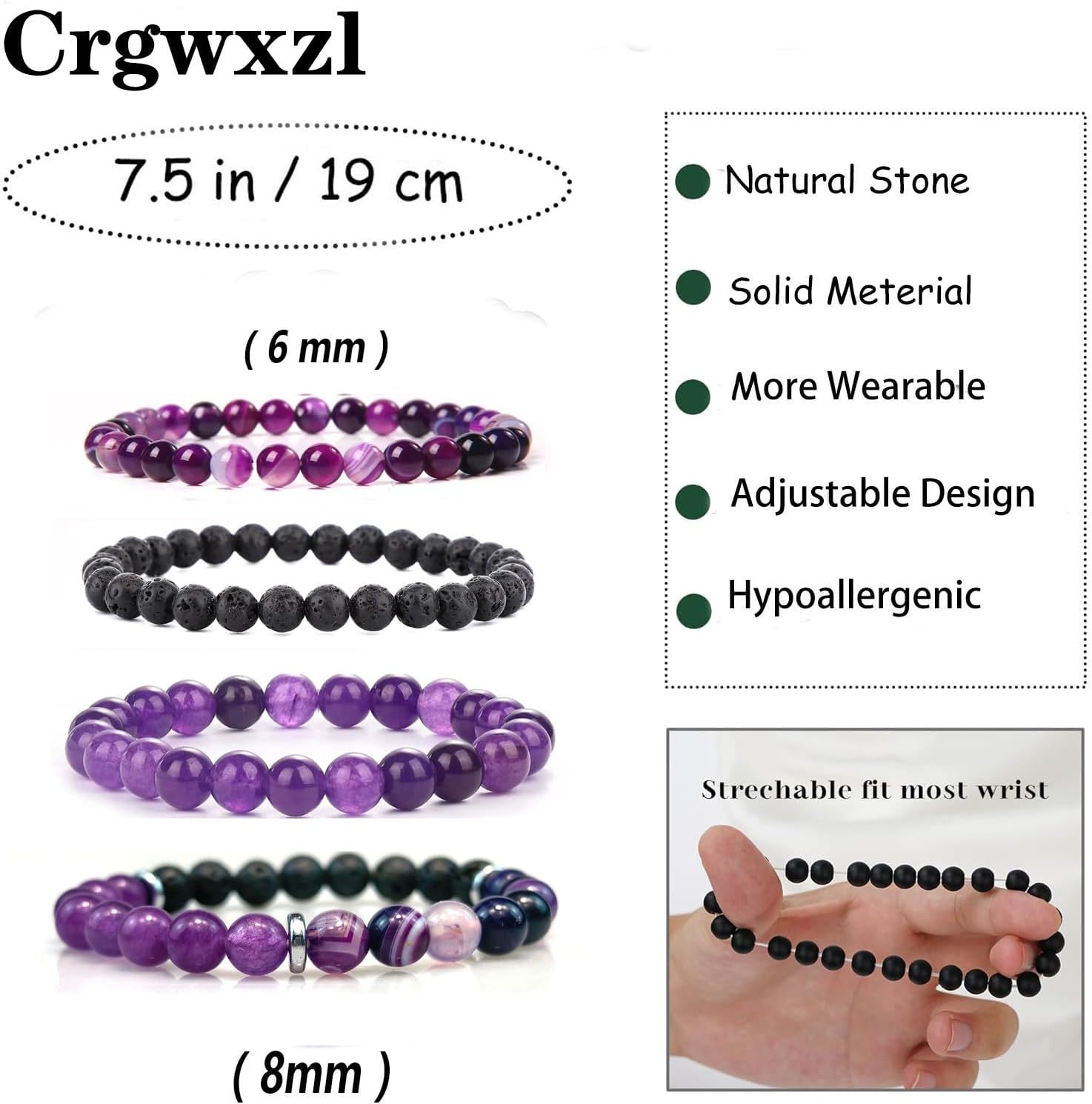 4pcs Natural Crystal Beaded Bracelet for Women,8mm Semi-Precious Healing Gemstone Bracelets 6mm Round Beads Stretch Anxiety Stress Relief Bracelet Spiritual Jewelry Gifts - Image 6