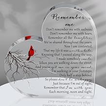 Yookeer Sympathy Gift Acrylic Heart Shape Memorial Bereavement Gifts for Loss of Loved One Remembrance Condolence Funeral Grief Keepsake for Mom Dad Grandma friend Table Centerpieces(Bird Style)