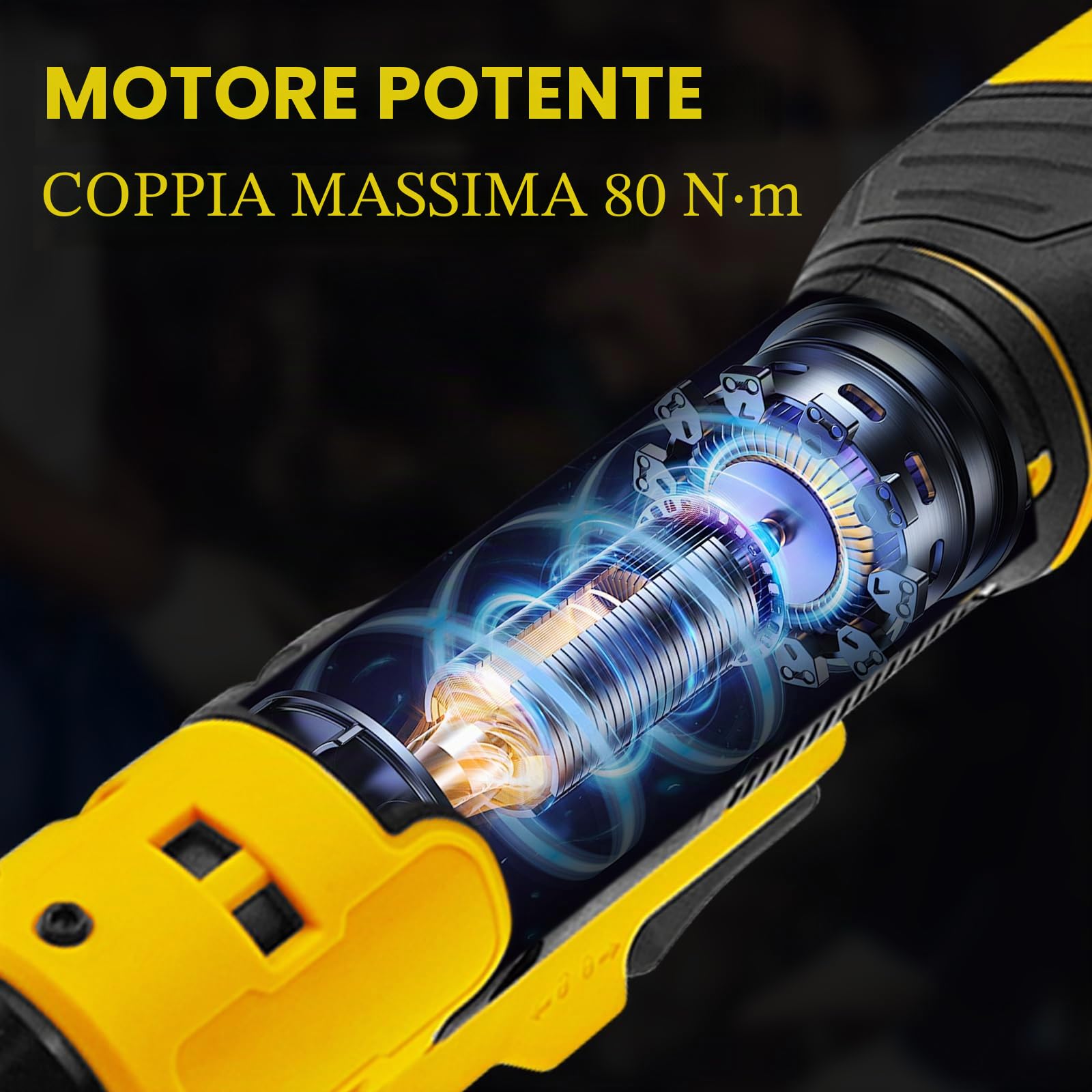 Chiave a cricchetto senza fili estesa da 3/8" per batterie Dewalt da 18V 20V, testa estesa da (6 pollici) 16cm, 80N.m, 320RPM set di chiavi a cricchetto elettriche con luce LED integrata e 8 bussole