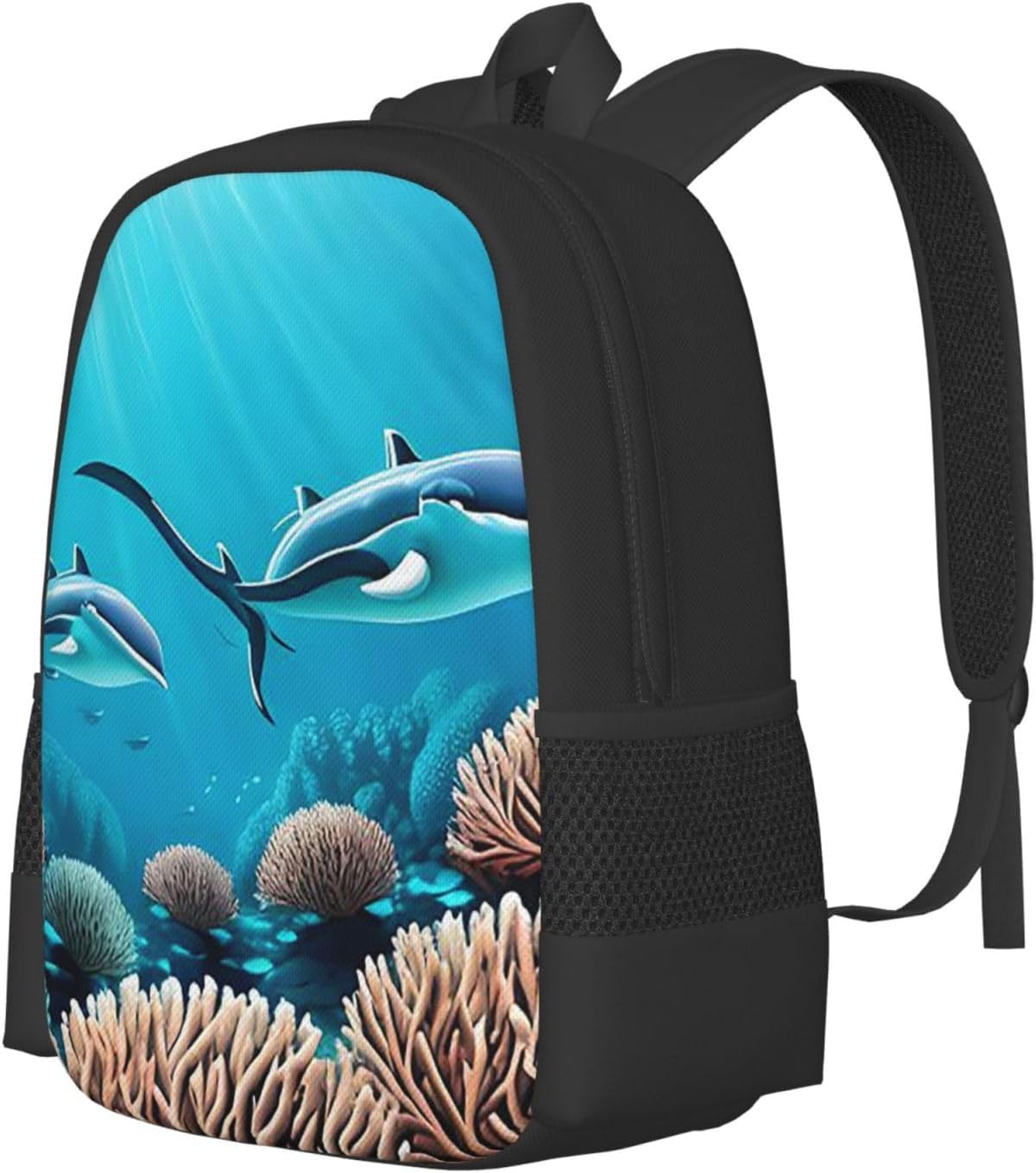 Whales Majesty Swim Backpack Unisex 15.6 Inch Laptop Black Oxford Daypack image 2
