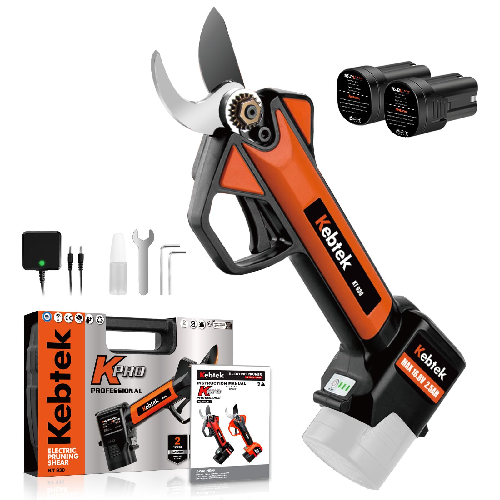 Amazon | 【軽量880g・日本製フッ素刃】Kebtek 電動剪定バサミ 16.8V