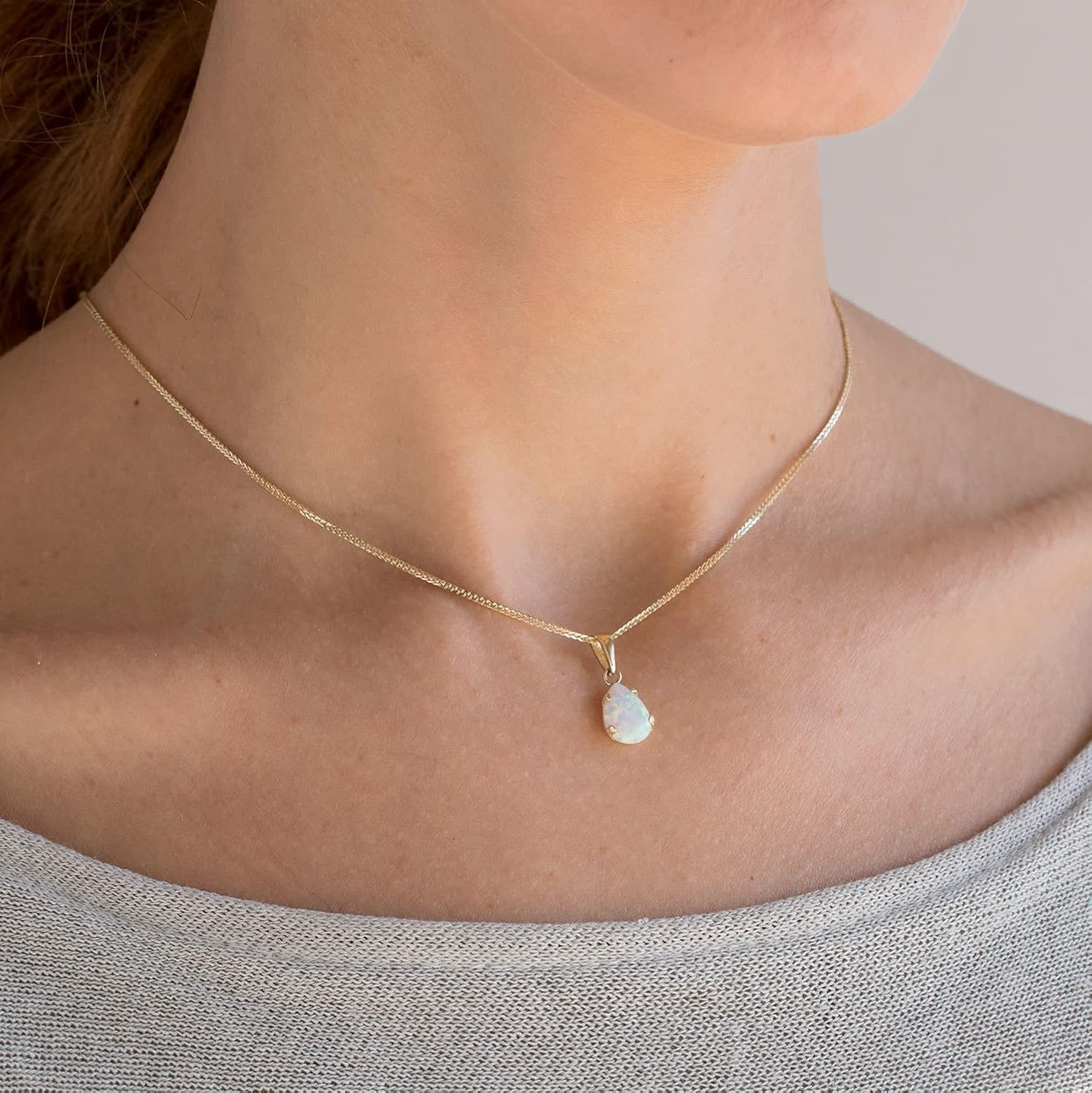 14K Gold Gemstone Necklace for Women - Gold Pendant Necklace -Teardrop Necklace - Gold Dainty Necklace - Solid Gold Necklace - Dainty Gold Necklace - Wedding Necklaces for Brides - Gemstone Jewelry - Image 3
