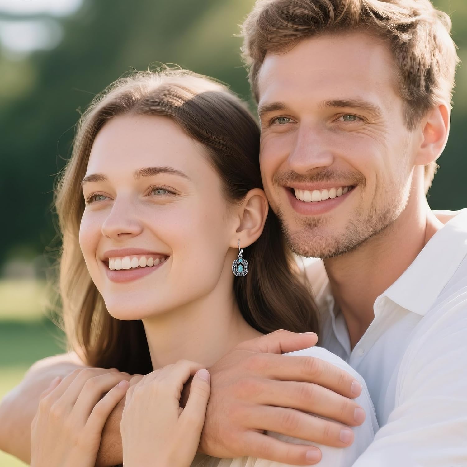 Western Horseshoe with Turquoise Dangle Earrings 925 Sterling Silver Retro Pear Cut Natural Green Turquoise Horseshoe Earrings for Women - Image 5