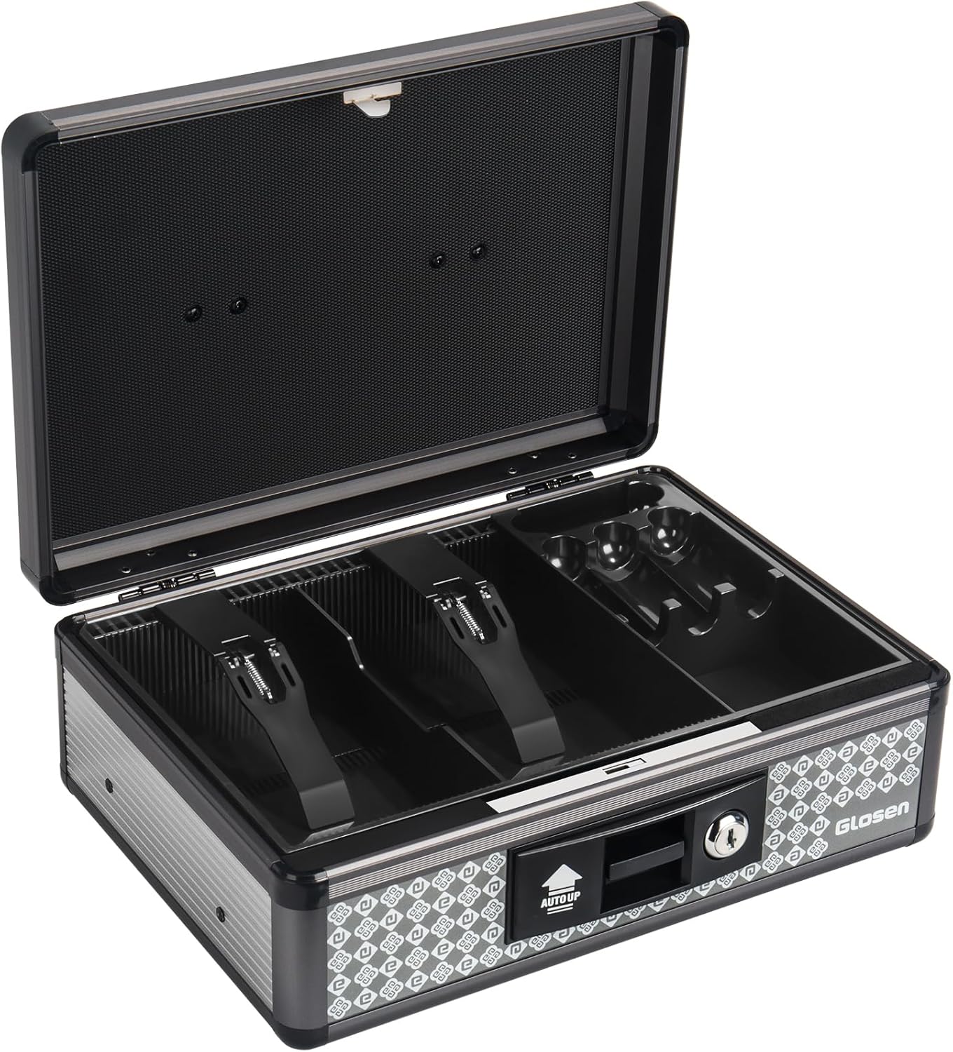 Glosen Cash Box with Lock, Money Box with Key Lock & Removable Coin Tray 8.85 * 5.3 * 11.8 inch (Black, Medium)