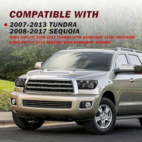 Miniatura 10 de JSBOYAT Conjunto de faros delanteros de repuesto para Toyota Tundra 2007-2013  Sequoia 2008-2017 con carcasa cromada lateral del conductor y del