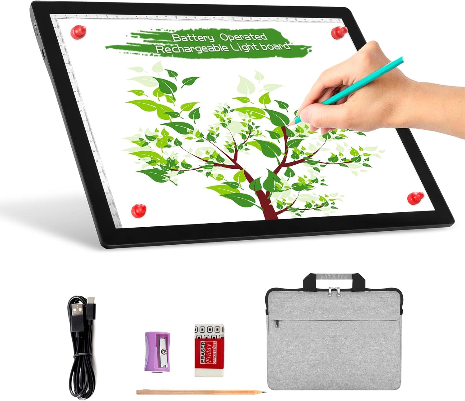 A4 Wireless Battery Powered Light Pad with Case, TOHETO Tracing Light Box Dimmable Brightness Rechargeable LED Light Board Portable Cordless Copy Board for Artist Drawing Sketching X-ray Viewing