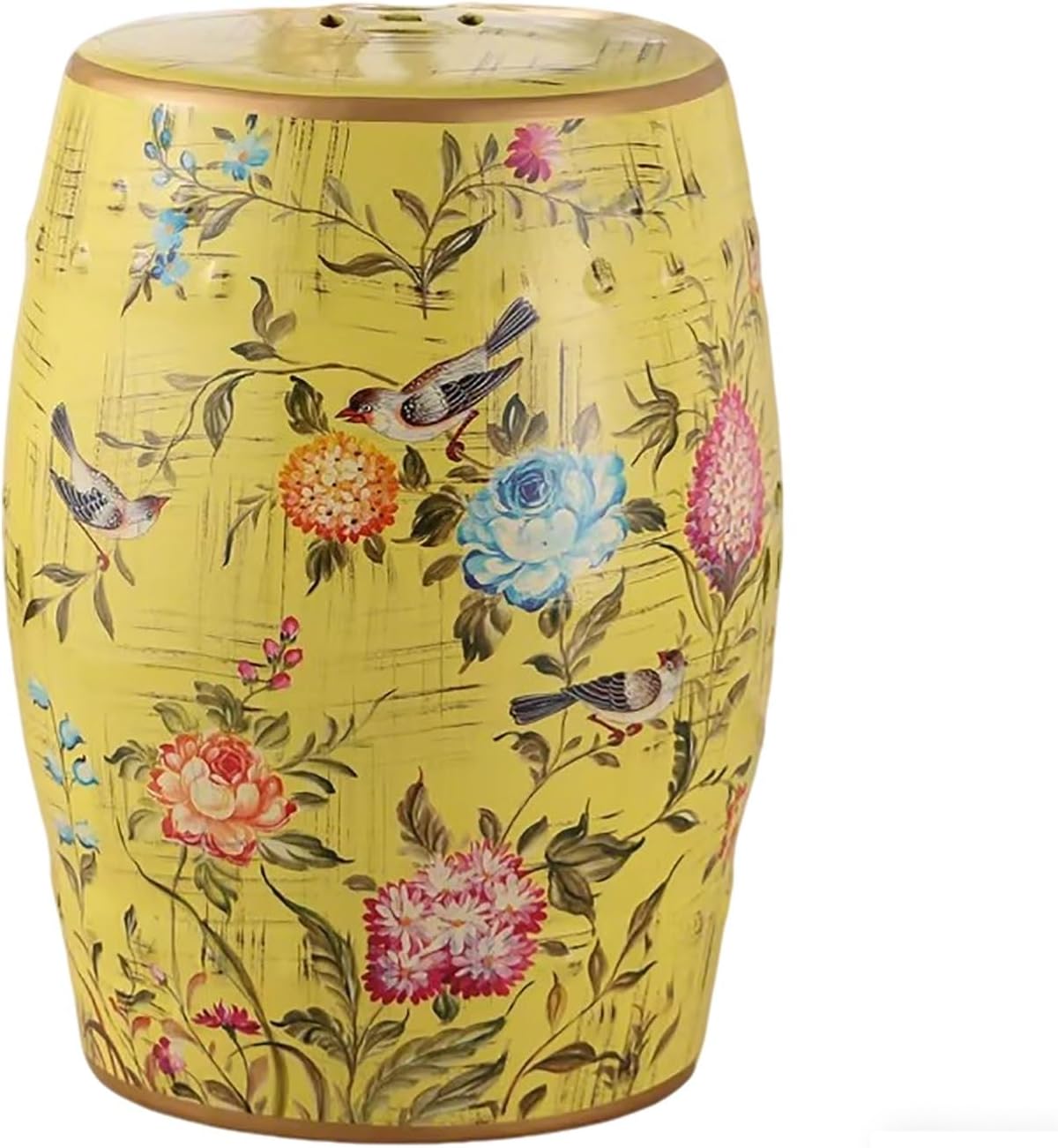 Blue/Green/Yellow Decorative Garden Stool 11"x18" Ceramic Garden Stools Hand-Painted Flower Chinese Indoor/Outdoor Side Table Sturdy Base Dressing Makeup Stool for Living Room Patio Balcony(Green)