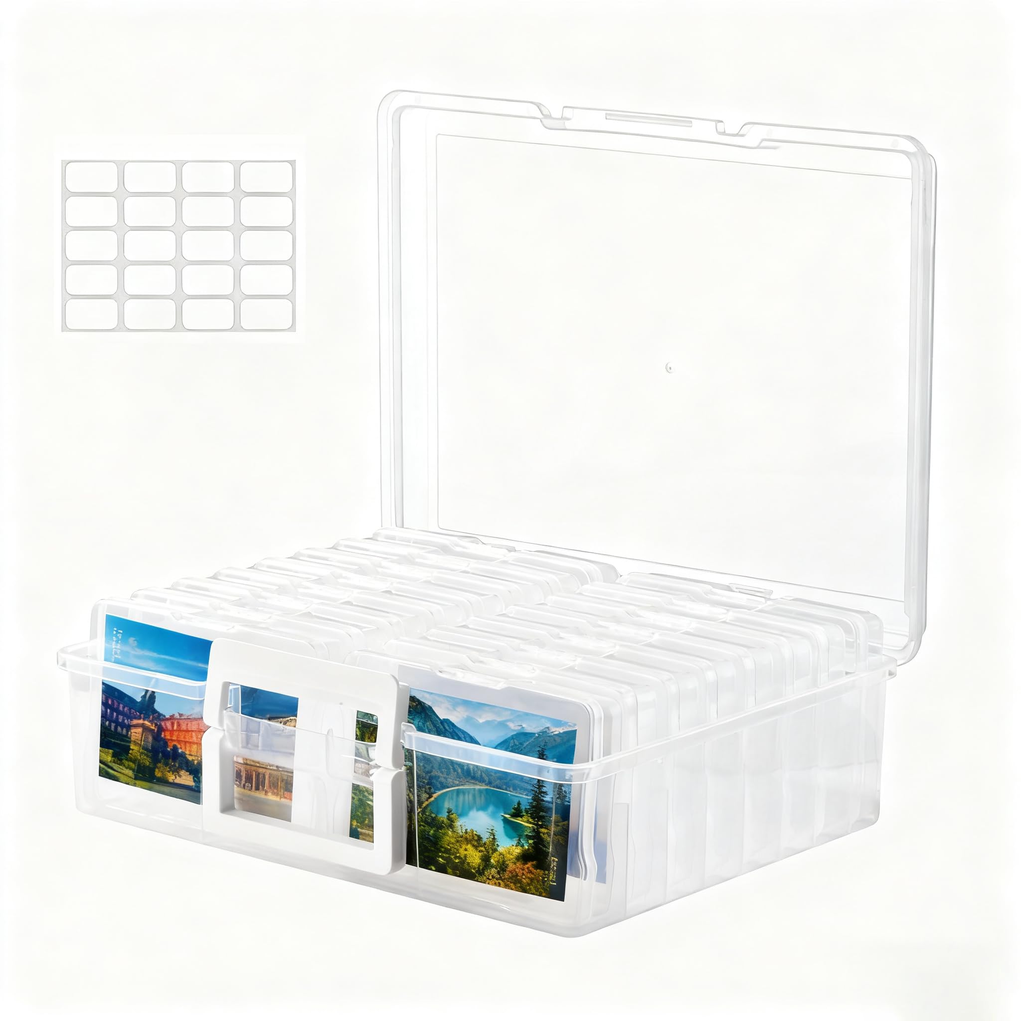 Haundry Photo Storage Box with 16 Inner 4" x 6" Photo Case, Portable Storage Organizer with Handle Craft Keeper for Picture, Stickers, Stamps, Screws,