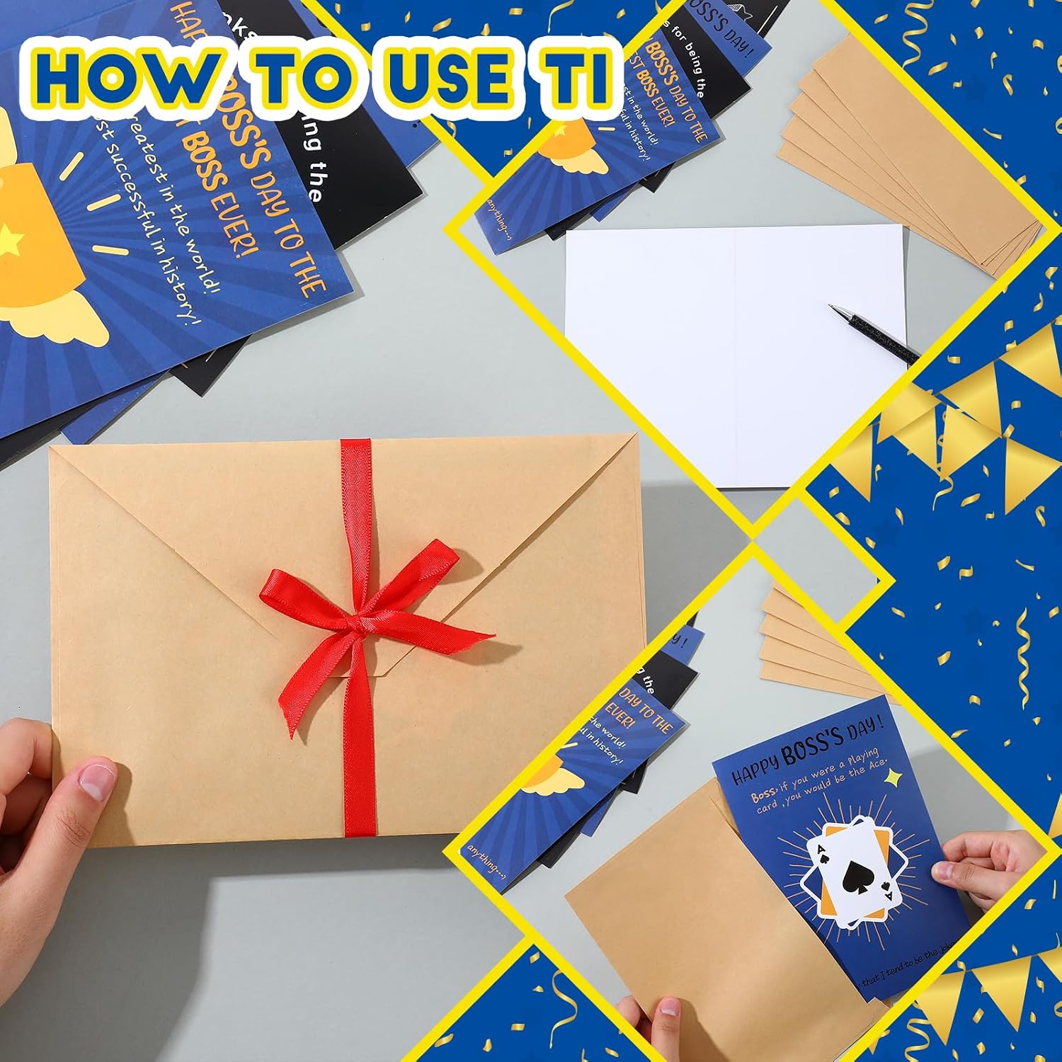 Tenceur 48 Pcs Boss Day Card in Bulk with Kraft Envelopes 5.3 x 8 Inches Funny Leaders Day Gifts Card Meaningful Gifts for Boss Appreciation Greeting Cards