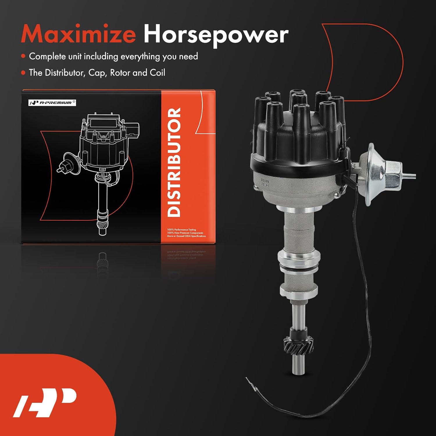 A-Premium Ignition Distributor with Cap and Rotor Compatible with Ford Mustang, Country Sedan Squire, Custom 500, Fairlane, Falcon, Galaxie 500, Gran Torino, LTD, Ranch Wagon, Torino & Mercury Cougar
